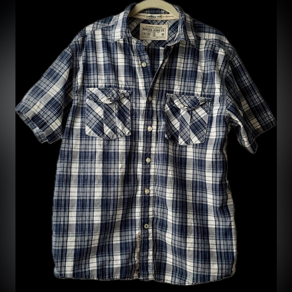 Nautica Jeans short-sleeve plaid shirt with snap pockets